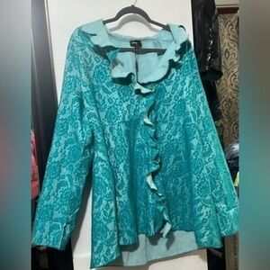 Jerry T turquoise blue 2X 3button top NWT